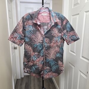 Projek Raw 100% Cotton Tropical Palm Print Button Down Shirt | Short Sleeve Mens